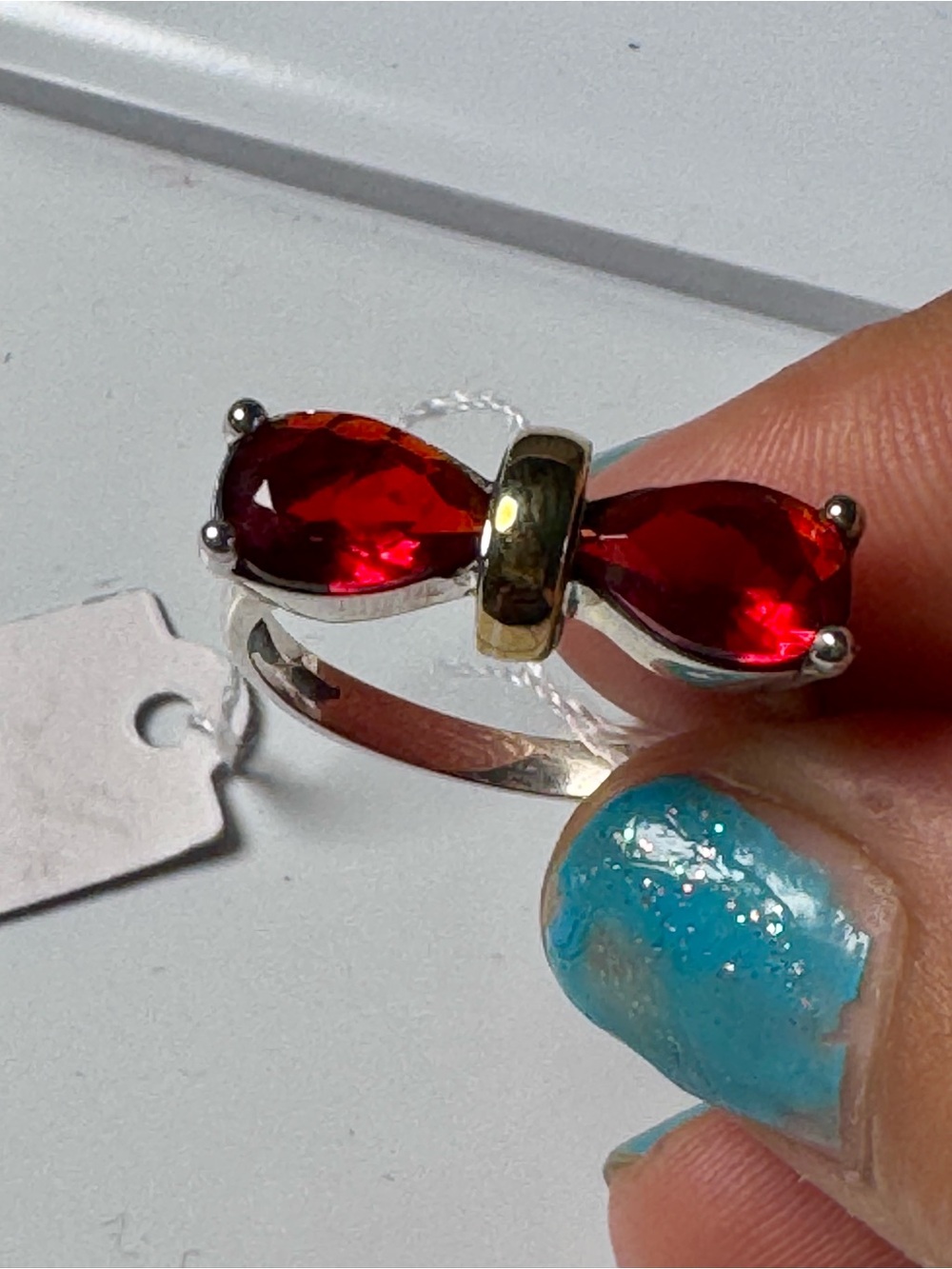 Red Bow 925 Ring  size 9 with Gold Accent - Women Jewelry
